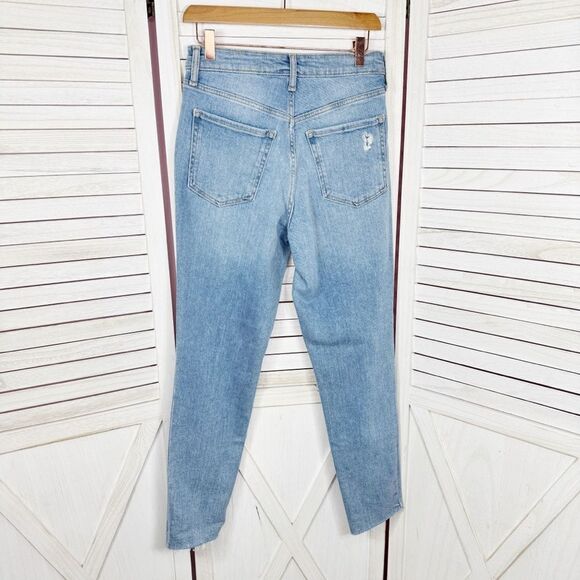 Old Navy High Rise OG Straight Raw Hew Mom Jeans Blue 4 Ankle Distressed - Picture 3 of 13